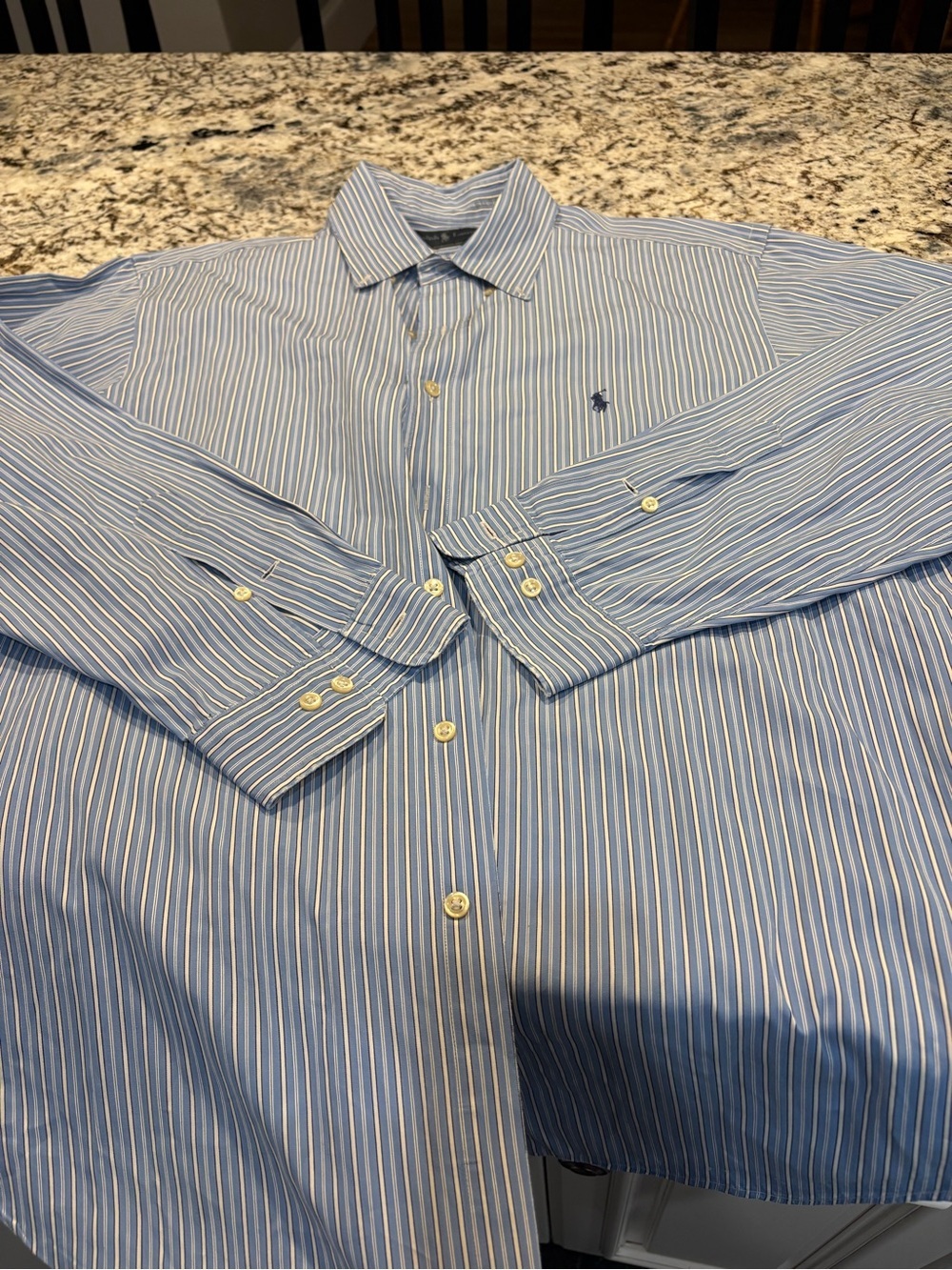 Polo by Ralph Lauren Blue and White Striped Cotton Button-Down Shirt - Picture 2 of 5